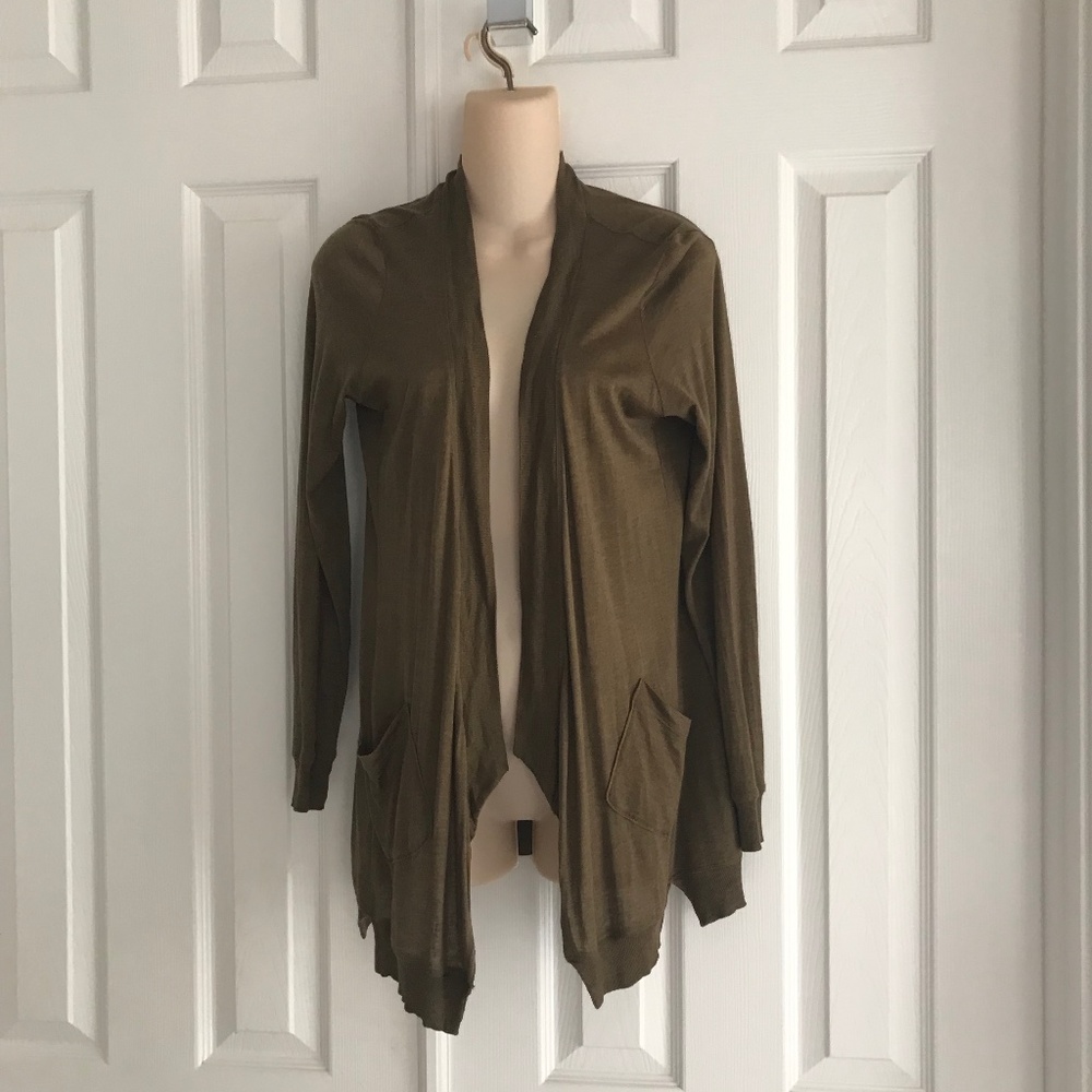 Eileen Fisher Brown Open Front Sweater w Pocket- Sz Petite Medium - Lightweight